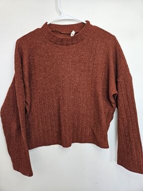 BE-YOU-TI-FUL Rust Terracotta Ribbed Mock Neck Crop Sweater Knit Pullover XL🔥